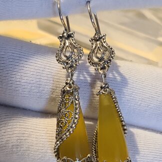 925 sterling silver yellow semi precious gemstone dangling earrings.